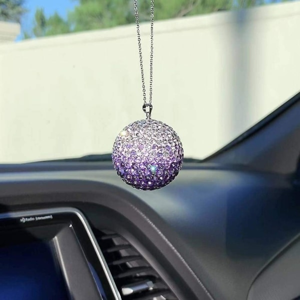 Bling Car Decor Lila Kristallkula Bil Backspegel Charm, Lila Rhinestone hängande bilprydnad, Biltillbehör