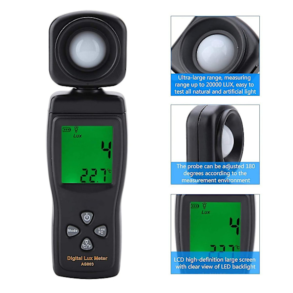 200 000 Lux-mätare, Noggrann LCD-display Lux-mätare, As803 Handhållen Digital Display Ultra-brett Område För LED-växter Inomhus Utomhus Ljus Testare