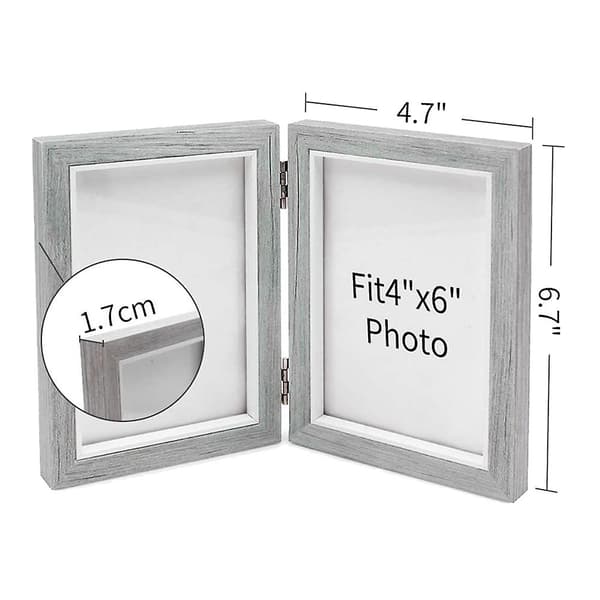 2x Dubbla Bildramar 4x6 tum Rustik Grå Fotobågar Trä Hängda Vikbara, Bröllopspresenter, Morsdag