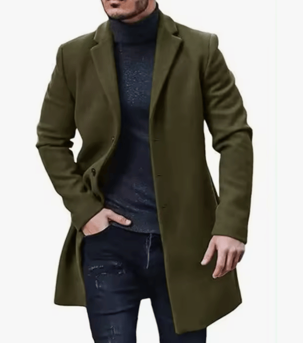 Menn's ullfrakk, midtlengde trenchcoat