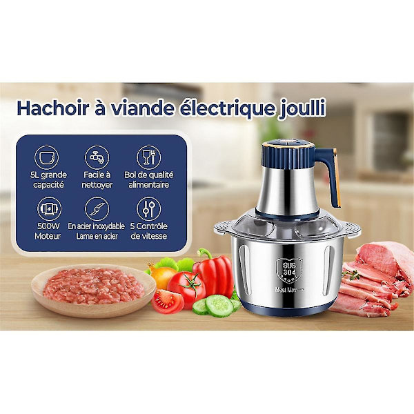 Elektrisk Kødhakker 5L Madknuser Multifunktionel Grøntsags- og Frugtprocessor Hakker Køkkenmaskine EU-stik