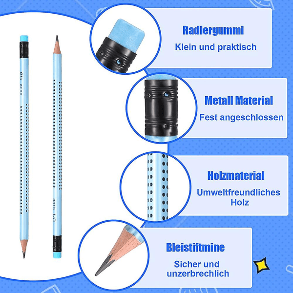 -30 Hb Blyanter, Grafittegningspenner Med Viskelær, Blyanter For Barn, For Skole/kontor/skriving/skissering/tegning