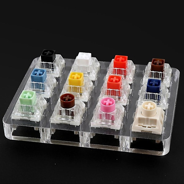 12-Tast Brytertester med Akrylbase og Tasthetter for Kailh Box 4 Mekanisk Tastatur med Key Pu