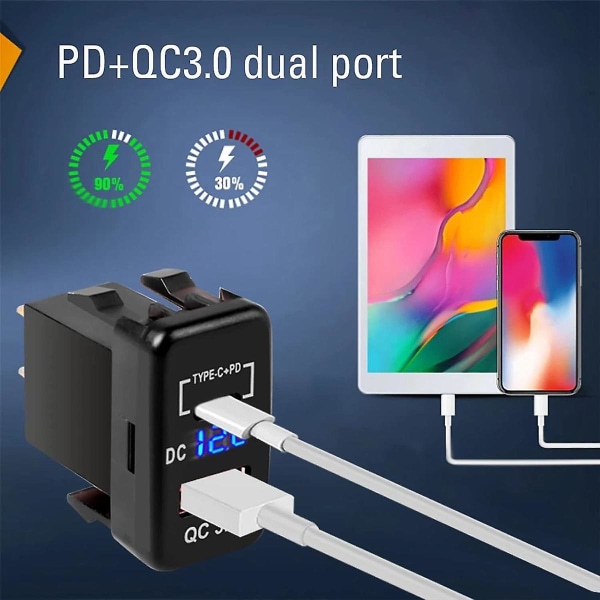 12v-24v USB ulostulo kaksoispikalataus 3.0 & Pd USB C-portti laturin pistoke Power autoveneeseen