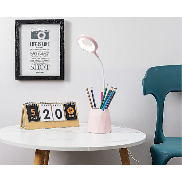 LED skrivebordslampe, bordlampe med øyebeskyttelse og 3 lysmoduser
