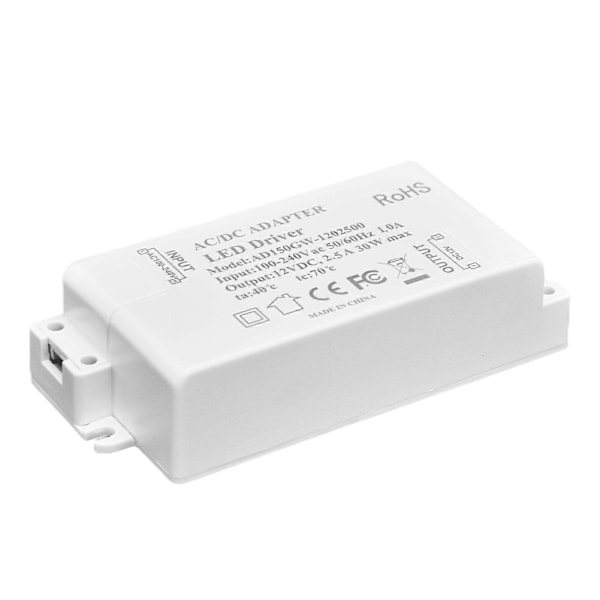 30W DC 12V 2.5A LED-drivr Konstant Spänning Ingen Flimmer LED-ljus Transformator för Badrum Toalett AC 100240V