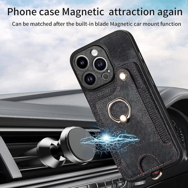 Lompakko Rfid -luottokorttipidike Sormusteline phone case Iphone 15 Pro/15 Pro Max 15 Ultralle rannehihnalla