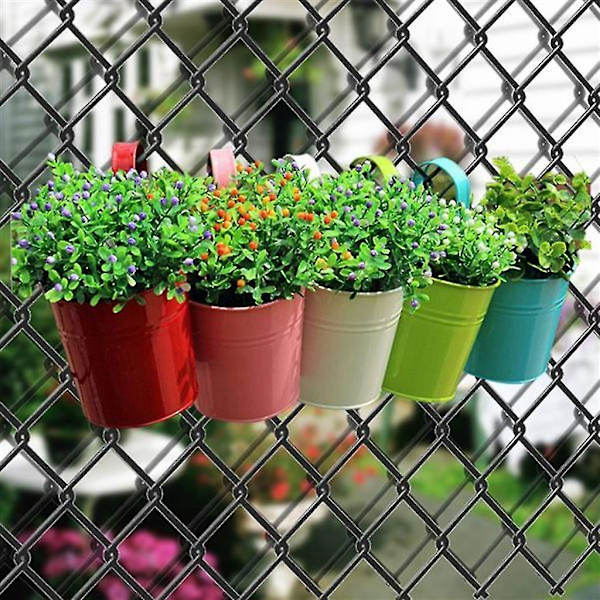 Sæt med 10 Hængende Potter, Plantepotter, Blomsterpotter, Planteholdere med Kroge, Balkonvægdekoration
