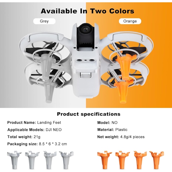 Neo Landing Feet, Let Chassis Riser Mount til DJI Neo, Forlænget Landing Gear, Landing Gear til DJI Neo Tilbehør (Orange)