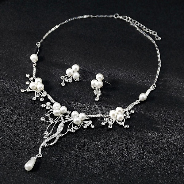 2 st/set Delikat Stud Örhängen Imitation Pärla Blommig Halsband All-match