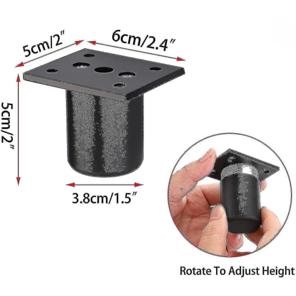 4 kpl Säädettävät huonekalujen jalat Sängyn jalat Nostavat huonekalut alumiiniseosjalka sängyn pohjalle, kaappiin, pöytään (musta, korkeus 50 mm)