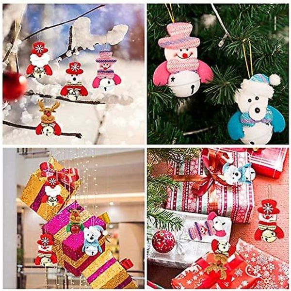 4 stykker juletrærpynt anheng jingle bell klokke dekorasjon tre anheng farget stripe snømann julenissen bjørn elg klo