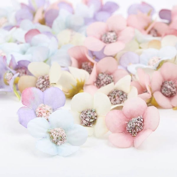 80 st Mini Konstgjorda Blommor Konstgjord Tusensköna Huvud Handgjorda Flerfärgade för Bröllop Scrapbooking Deco Kläder Accessoarer