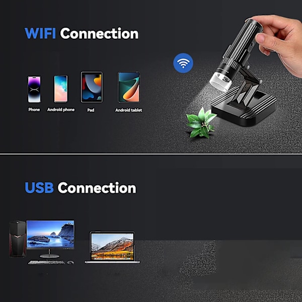 Trådløst Digitalt Mikroskop 50x-1000x Forstørrelse Wifi Usb Håndholdt Bærbar Mini Mikroskop Came