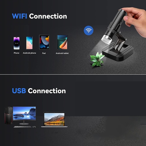 Trådløst digitalt mikroskop 50x-1000x forstørrelse Wifi Usb håndholdt bærbart minimikroskop kom