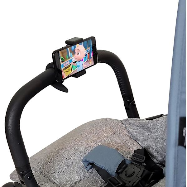 Barnevognstelefonholder tilbehør, Universal barnevognstilbehør til forældre, baby og småbørn, telefonklemme med skridsikkert silikonearmgreb