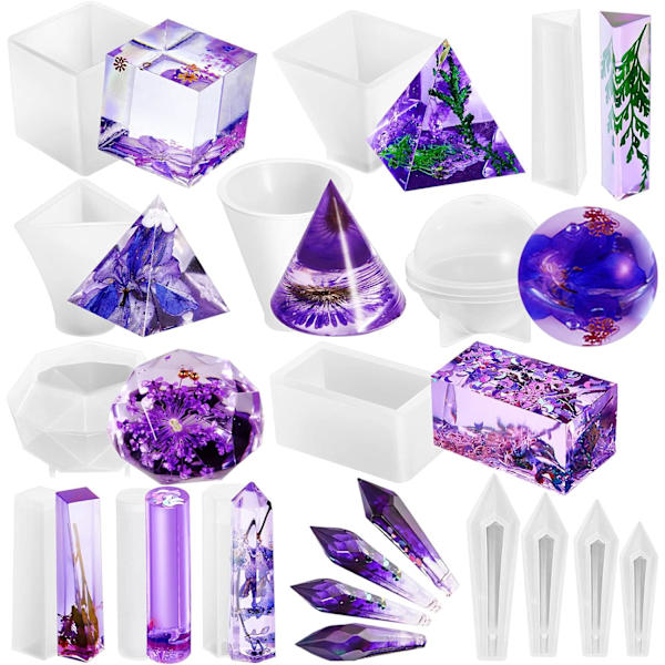 15 stk Krystal Harpiksform Pendel Krystalform Inkluderet Pyramide Silikon Harpiksform, Kegle Harpiksform, Kule, Trekantet Pyramide, Facetteret Ædelsten Cu