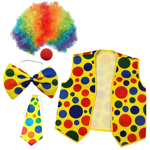 5-pak Clown Kostyme Sett - Clown Parykk, Nese, Vest - For VM-Heia, Halloween, Cosplayfester, Karneval