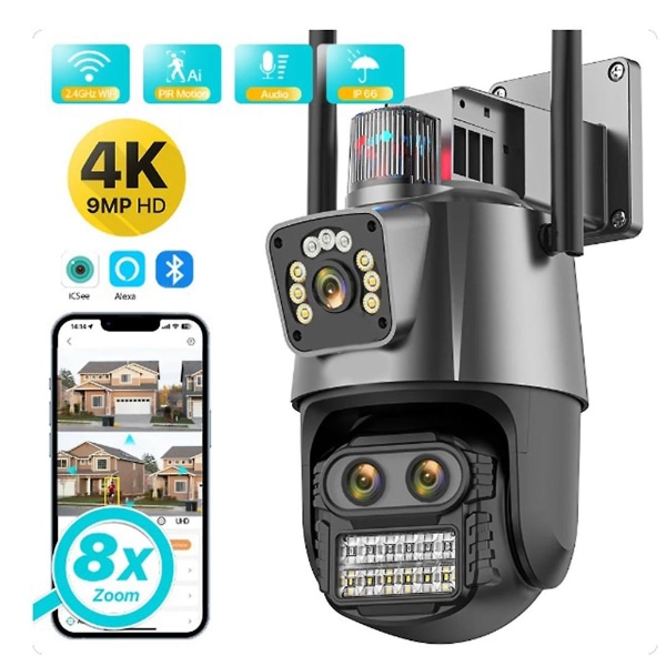 Outdoor Ptz Camera 9mp 4k Hd 8x Hybrid Zoom Triple Lens Dual Screen Wifi Ip Camera Alarm Cctv Surve