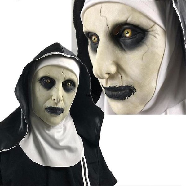 The Horror Scary Nun Latex Mask Headscarf Valak Cosplay For Halloween Costume