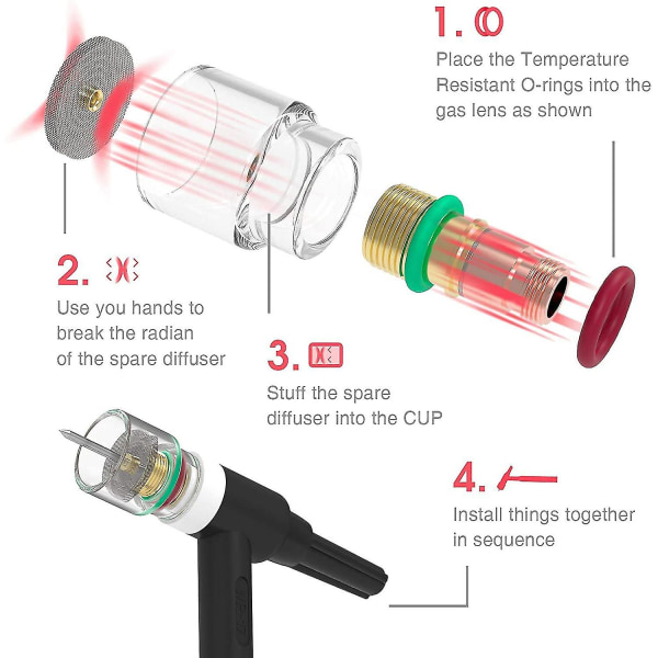 71 deler TIG-sveisebrenner Stubborn Gasslinse 12 Glasssett for WP-17/18/26 TIG-sveisetilbehørsett