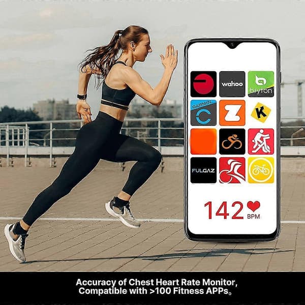 V6 Hjertefrekvensmonitor Brystbælte, Bluetooth 5.0 ANT+IP67 Vandafvisende Sensor til Strava