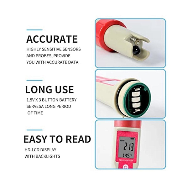 Digital pH-måler Vandkvalitetstester 4-i-1 pH/TDS/EC/Temp 0,01 pH Nøjagtighed TDS Test Pen Læser W