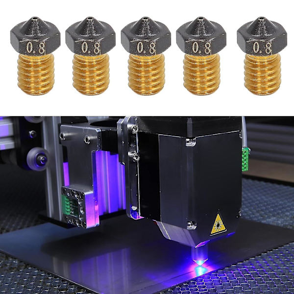 3D Hotend-munstycken, starka vidhäftning reservdelar, enhetlig uppvärmning 5PCS M6 gänga 3,0 Mohs hårdhet mässing utskriftsmunstycke (1,75 mm/0,8 mm)