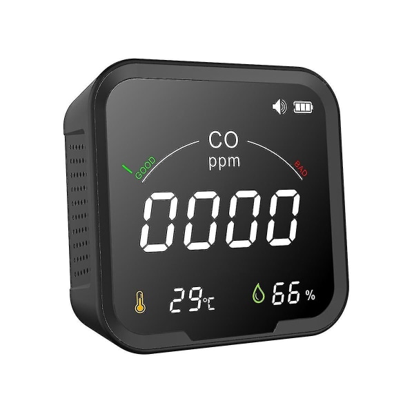 Kolmonoxiddetektor Gasdetektor med temperatur- och fuktighetssensor, piplarm och CO Visual