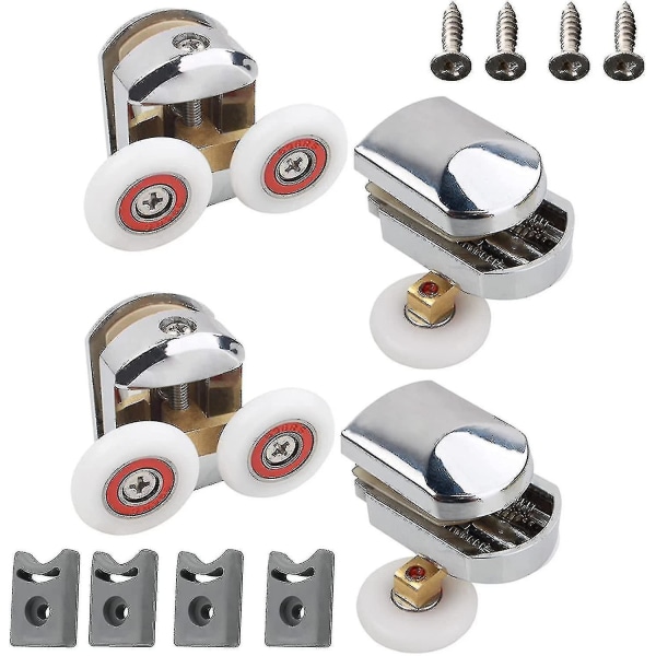Duschdörrsrullar, 4st 25mm skjutbara duschdörrar Hjul Byte av rullrullehjul 2 topp & 2 botten Förkromad dörrrulle