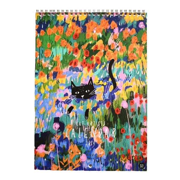 Vuoden 2024 Cats In Art -seinäkalenteri - 12 kuukauden Premium Planner Gift 2024 -puutarhakalenteri
