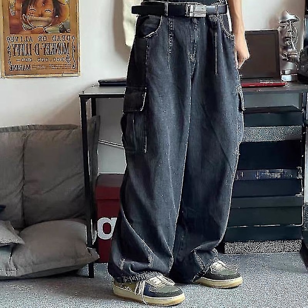 ECELEN Baggy Jeans Byxor Herr Denim Byxor Svarta Vida Ben Byxor Herr Jeans Oversize Cargo Koreansk Streetwear Hip Hop Harajuku