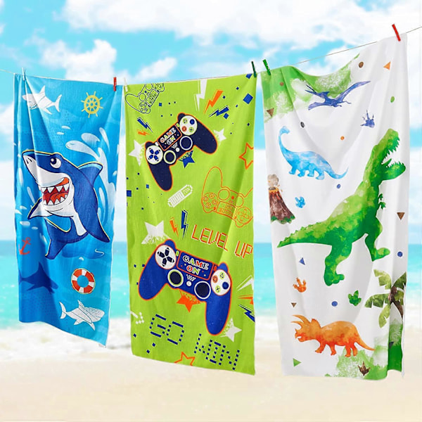 Rantapyyhe - 76 x 150 cm Camping-pyyhkeet (Valkoinen, Dinosaurus C004)