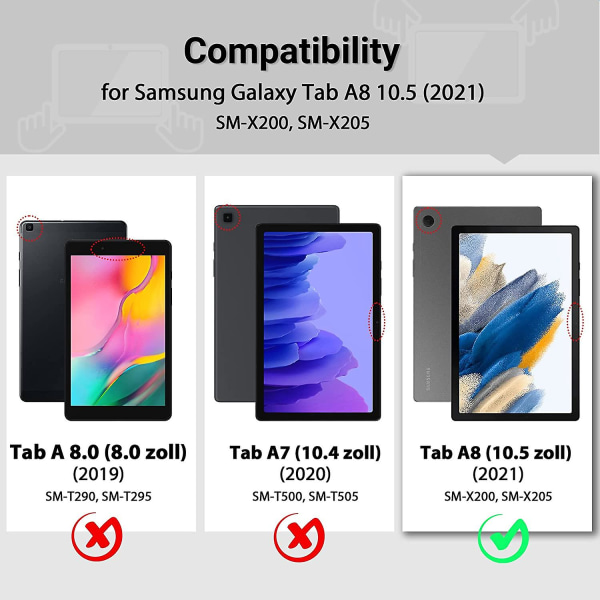 Ultratunnt PU- case kompatibelt med Galaxy Tab A8 med stativ och automatisk vilofunktion