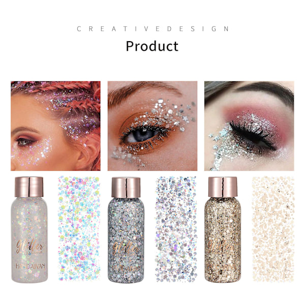 8 stk Flash Eye Shadow Sequins Gel Mermaid Scale Ansikt Kropp Melk Scene Nattklubb Sminke 8 Farger