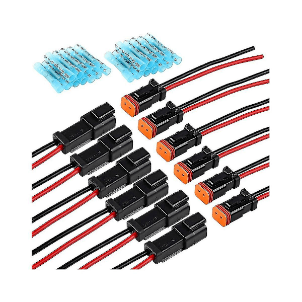 6 Par Dt 2-Pins Pigtail Kit Han & Hun Connector Adapter Stikkontakt Ledningsnet Til Led Arbejdslys