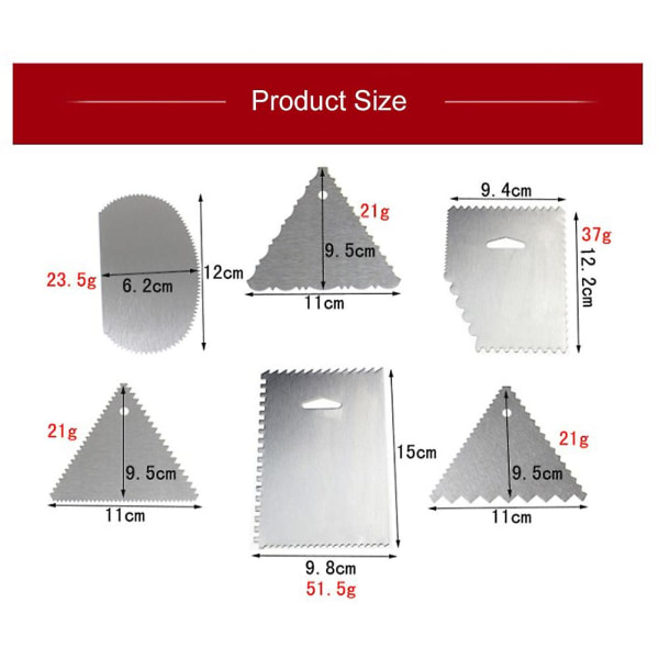 6 stk. Kage Skrabere Kage Glattere Rustfrit Stål Kage Kant Side Dekorationsværktøjer