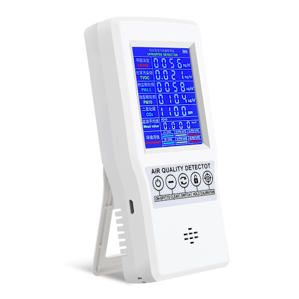 Bärbar luftkvalitetsmätare inomhus för CO2 Hcho Tvoc Pm2.5/pm10-detektor