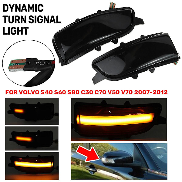 LED dynamiska blinkers Volvo V40 V50 V70 S40 S60 S80 C30 C70 svart