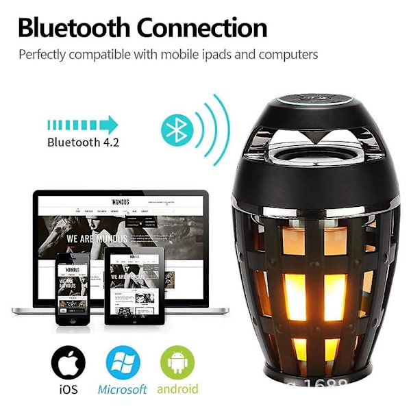 Utomhus Fackla Bluetooth-högtalare med Flame Effect Light, Vattentäta trådlösa högtalare, LED-lykta