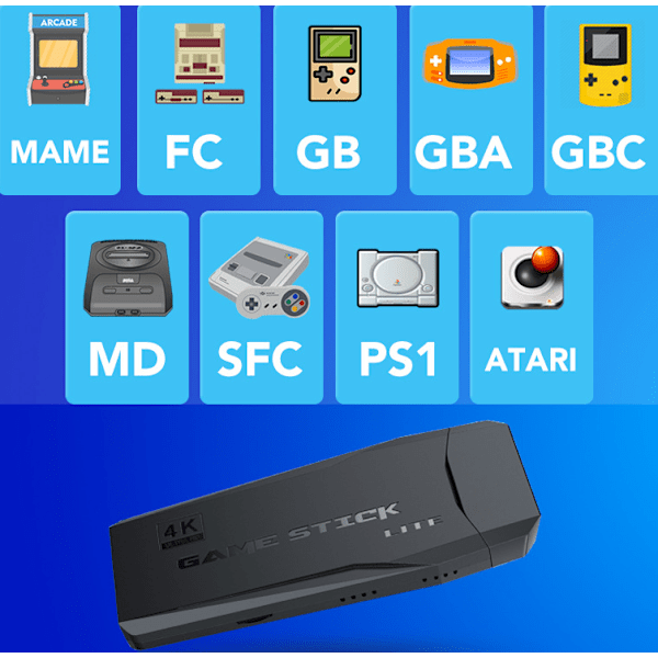 20.000+ 4k HDMI TV Videospil Stick Retro Spilkonsol Med 2 Trådløse Controllere 4k Spil Stick 100% Helt Ny 128g