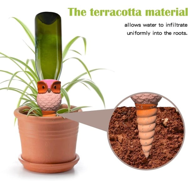 Plantevandingspæle Ugle, selvvandende pigge Automatiske terracotta spiralanordninger med kunstvandingssystem