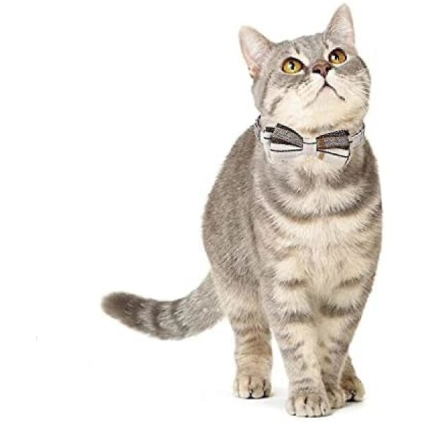 Sløjfe kattehalsbånd - 2 pakker klassisk plaid ternet Ginham kattehalsbånd med tørklæde og sløjfe - Justerbar størrelse med klokke