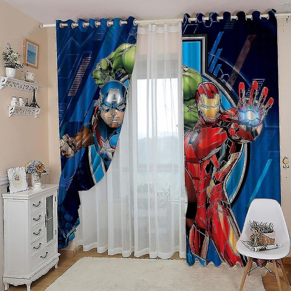 Avengers Blackout Gardiner med Øjer til Soveværelset, 3D Print Captain America Iron Man Blackout Gardin Sæt til Børneværelset (150*170cm)
