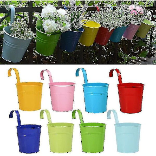 Jern Metal Hængende Blomsterpotte Kompatibel Med 8 Potter Balkonhave Væghængende Metal Spandholder Gave Aftagelig Stil