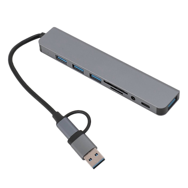 8-i-1 USB-C Hub Multifunksjonell Kortleser USB 3.0 Dokkingsstasjon for Telefon og Tablet