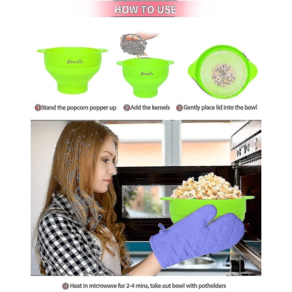 Silikon Popcorn Popper - Mikrovågssäker popcornskål med handtag