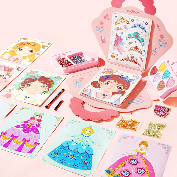 4-i-1 utkledningsspillsett, Princess Fantasy Makeup Fantasy Dress-Up Kit, Foil Art & Diamond Painting Books, Creative Role-Playing Adventure Girls Gifts