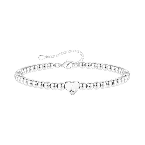S925 Sterling Sølv Perlearmbånd, Justerbart Hjerteformet Bokstavarmbånd for Kvinner