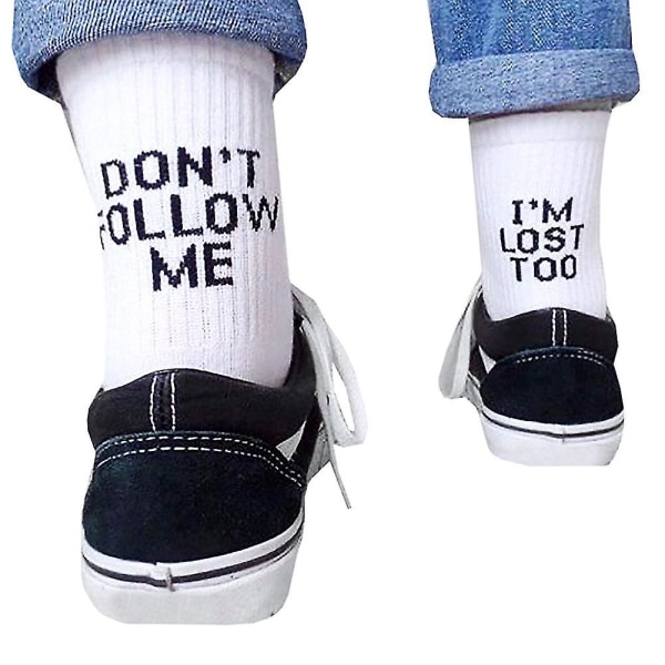 Dont Follow Me Iam Lose Too Sokker Svart Hvit Funny Letters Uformelle sokker Hip Hop Streetwear Skateboard